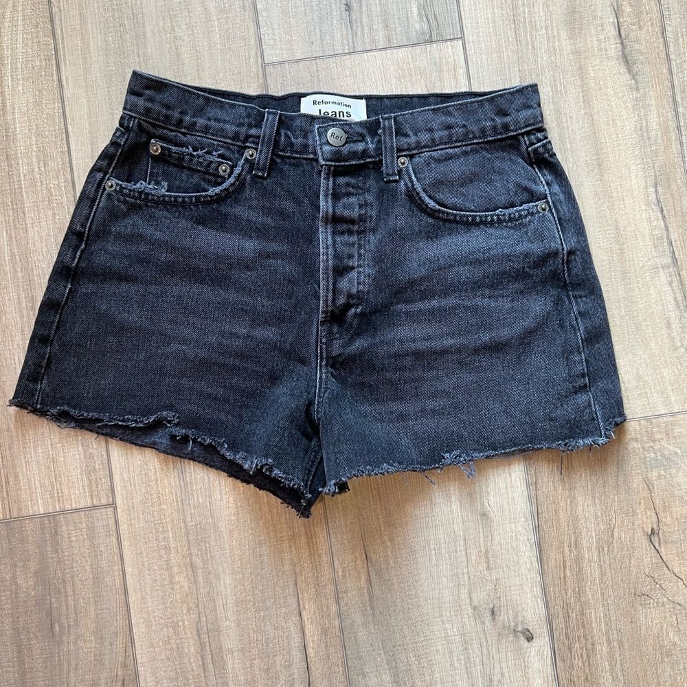 Reformation High Rise Jean Shorts. Black